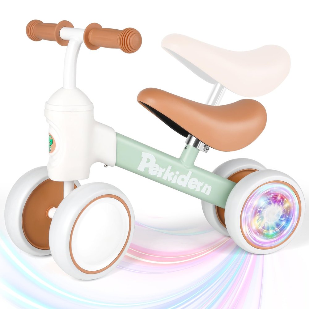 PerKidern Baby Balance Bike for 1-3 Year Old Boys Girls, 12-36 Month Toddler Balance Bike, 4 Wheels Baby Bike Toddler First Birthday Gifts (Colorful Lighting)