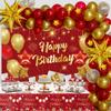 Red and Gold Birthday Decorations for Women Men Girls Boys, 72pcs Red and Gold Party Decorations Happy Birthday Backdrop Burgundy Confetti Star Balloon Arch Table Cloth Party Supplies view 1