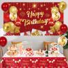 Red and Gold Birthday Decorations for Women Men Girls Boys, 72pcs Red and Gold Party Decorations Happy Birthday Backdrop Burgundy Confetti Star Balloon Arch Table Cloth Party Supplies view 3