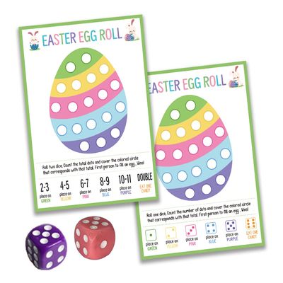 BEUFSE Easter Egg Roll Dice Game, Roll The Egg Game with Two Dices for Easter, Easter Roll The Dice Game, Easter Party Game Supplies, Fun Easter Games for Family -STPD03