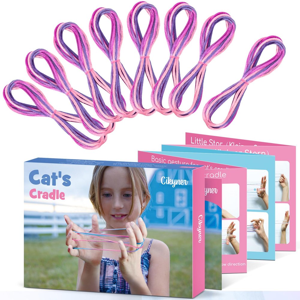Cikyner Cats Cradle String, 8 Pcs Finger String Game 2m Long 2mm Diameter Cats Cradle with Instructions Polyester Purple String Toy Supplies Ideal for Gifts for Girls and Boys on Birthday Easter