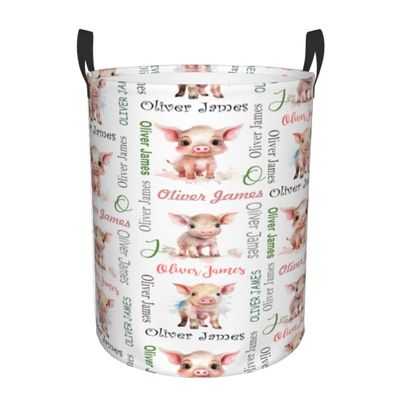 Pig Nursery Decor Name Baby Hampers Personalized Baby Bin Clothes Hamper Custom Laundry Basket Hamper Kids Organizers Collapsible Hamper for Boy Girl Baby Gift Baskets