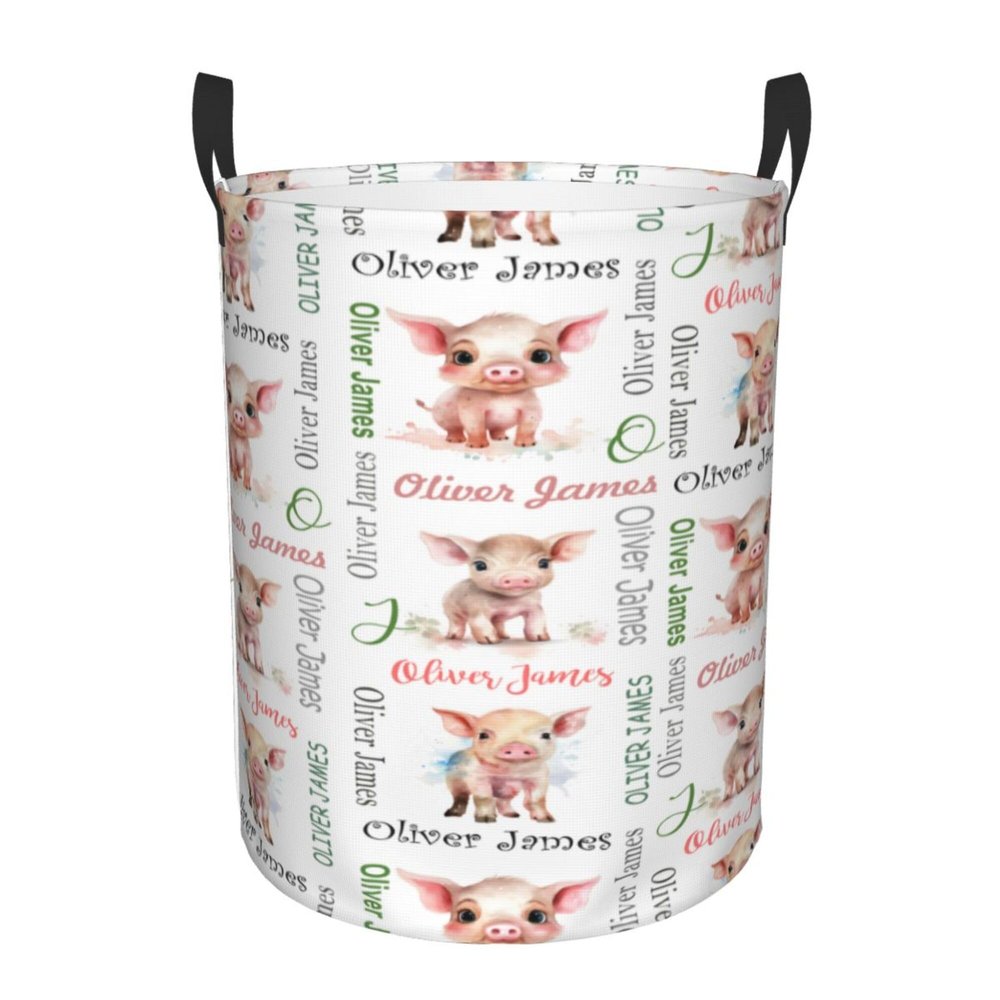 Pig Nursery Decor Name Baby Hampers Personalized Baby Bin Clothes Hamper Custom Laundry Basket Hamper Kids Organizers Collapsible Hamper for Boy Girl Baby Gift Baskets