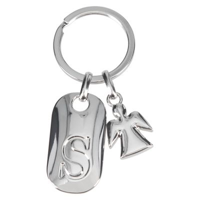 Depesche Depesche-11800-021 11800-021 Silver Key Ring with Letter S and Guardian Angel, Zinc Alloy, Velvet Pouch, Multi-Colour, One Size
