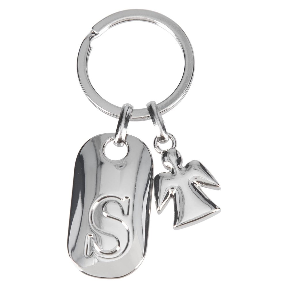 Depesche Depesche-11800-021 11800-021 Silver Key Ring with Letter S and Guardian Angel, Zinc Alloy, Velvet Pouch, Multi-Colour, One Size