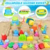 RACPNEL Collapsible Beach Toys Set for Kids Toddlers, Travel Beach Sand Castle Kits with Mesh Bag & Molds, Collapsible Sand Bucket and Shovel Set, Sandbox Toys for Toddlers Kids Age 3-12 view 2