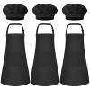 Bouiexye 3 Set Kids Apron and Chef Hat Set Children Apron Adjustable with 2 Pockets Children Chef Painting for Cooking Baking Painting Crafts Making (Black view 1