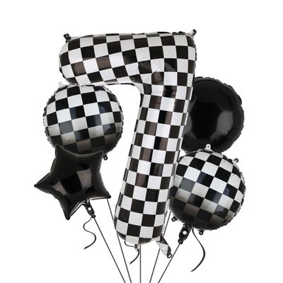 40 Inch Checkered Number Balloon 7 Black and White Race Car Birthday Balloons Baby Hippie Smile Party Shower Boys 7th Birthday Race Car Theme Party Decor Supplies 5 Pcs