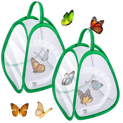 2 Pcs Mini Butterfly Habitat Cage- 10 x 8.8 x 8 Inch Collapsible Insect Mesh Cage- Portable Butterfly Net Habitat with Zipper for Transporting and Raising
