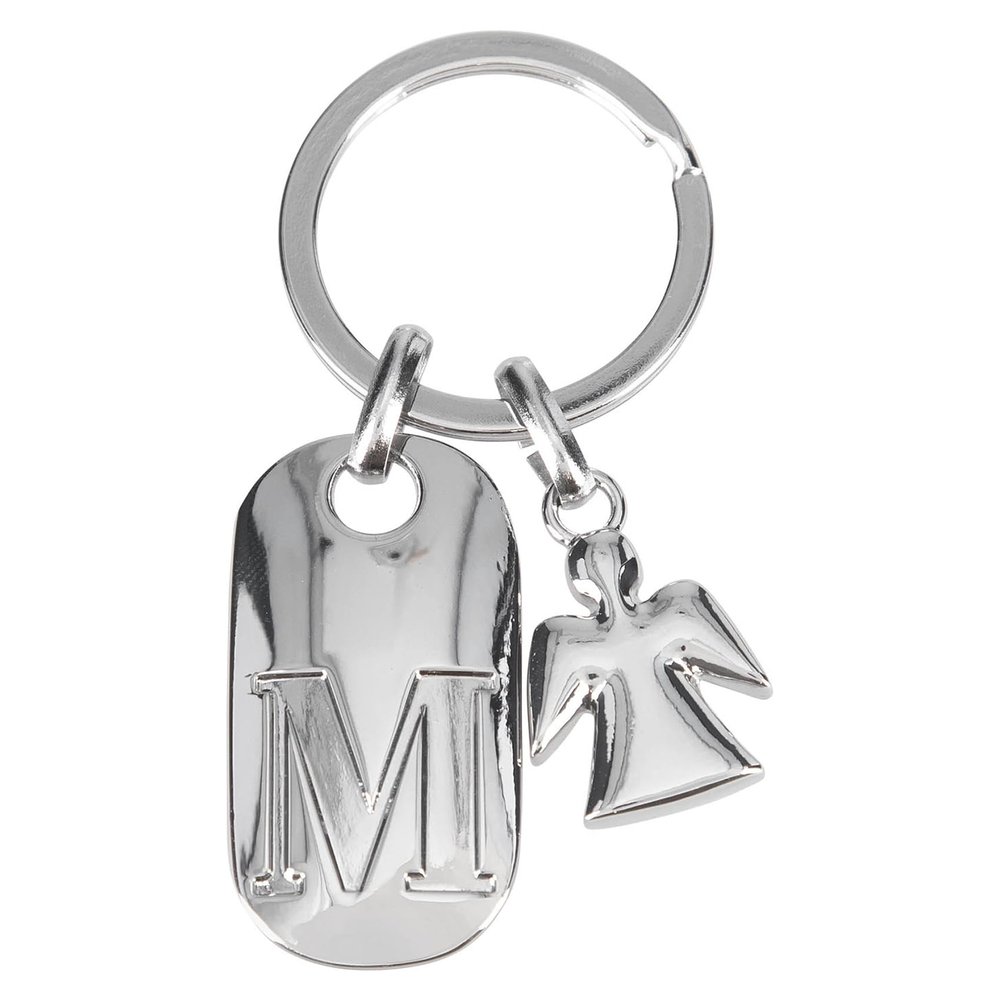 Depesche Depesche-11800-015 11800-015 Silver Key Ring with Letter M and Guardian Angel, Zinc Alloy, Velvet Pouch Included, Multicoloured, One Size