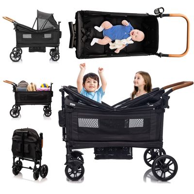 SPWVIP Stroller Wagon for 2 Kids- Lightweight Travel Folding Push Pull Baby Wagon for Newborn&Toddler with 5-Point Harness,Adjustable Canopy,Tray Table,Cup Holder,Storage Pocketsets