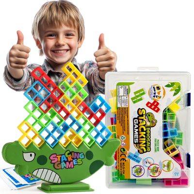 Lktvys 48PCS Dinosaur Balance Stacking Blocks with Travel Case | Montessori Fine Motor Skill Toys for Kids 3+ | Educational STEM Building Game for Focus & Coordination