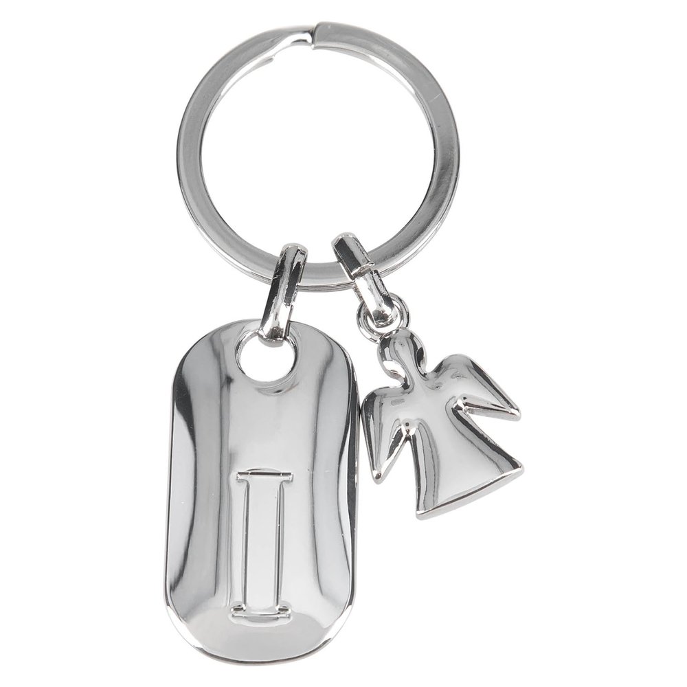 Depesche 11800-010 Silver Zinc Alloy Letter I Guardian Angel Keyring with Coloured Velvet Pouch, silver, standard size, Silver, One Size, Modern
