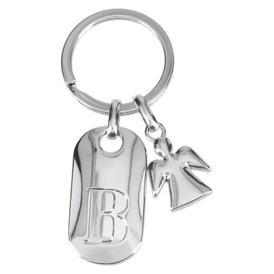 Depesche Depesche-11800-003 11800-003 Silver Keyring with Letter B and Guardian Angel, Zinc Alloy, Coloured Velvet Pouch, Multi-Colour, One Size