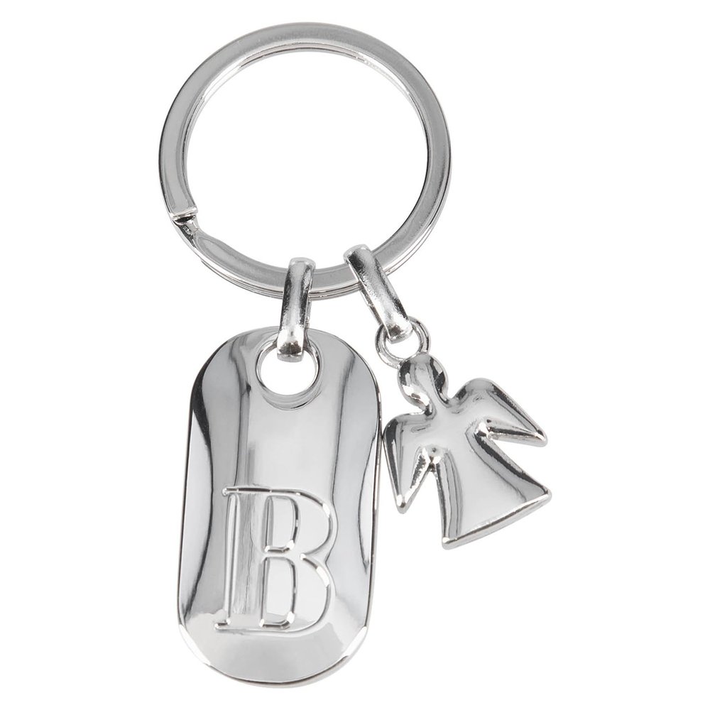 Depesche Depesche-11800-003 11800-003 Silver Keyring with Letter B and Guardian Angel, Zinc Alloy, Coloured Velvet Pouch, Multi-Colour, One Size
