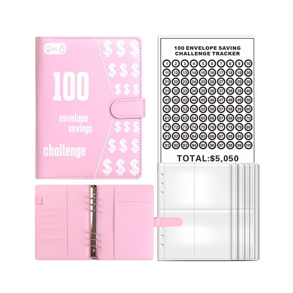 NUALLY 100 Envelope Savings Challenge, Paper Money Collection Album Large Capacity Bill Storage Book (Size : Pink)