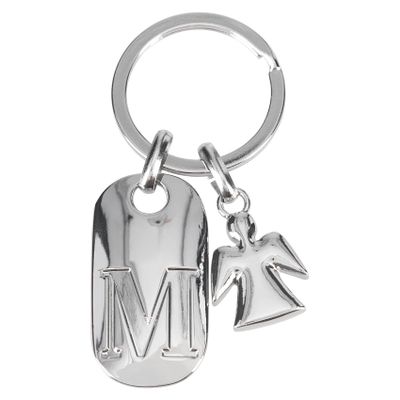 Depesche Depesche-11800-016 11800-016 Silver Key Ring with Letter M and Guardian Angel, Zinc Alloy, Velvet Pouch Included, Multicoloured, One Size