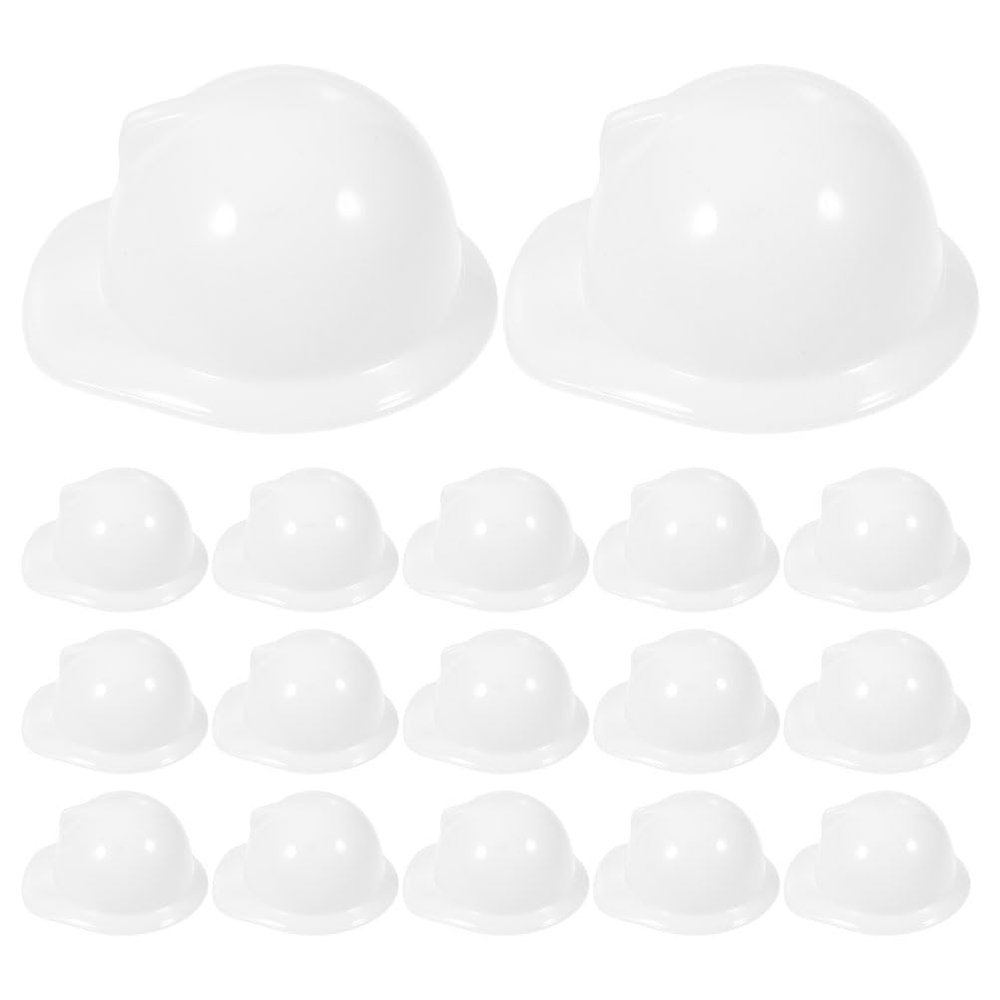 LOGOFUN 40Pcs Mini Construction Hat Tiny Safety Helmet Plastic Miniature Construction Doll Hats Small Safe Hat Bottle Topper for Dollhouse Doll Dress Up Accessories - White