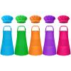 Bouiexye 5 Set Kids Apron and Chef Hat Set Children Apron Adjustable with 2 Pockets Children Chef Painting for Cooking Baking Painting Crafts Making (Rose red, green, blue, orange, purple view 1
