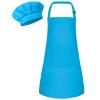 Bouiexye 1 Set Kids Apron and Chef Hat Set Children Apron Adjustable with 2 Pockets Children Chef Painting for Cooking Baking Painting Crafts Making (Blue view 1