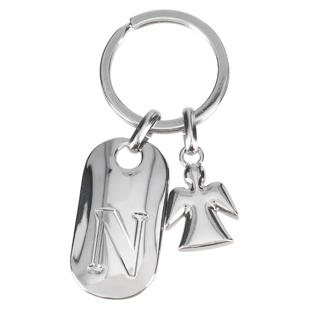 Depesche Depesche-11800-017 11800-017 Silver Key Ring with Letter N and Guardian Angel, Zinc Alloy, Coloured Velvet Pouch Included, Multicoloured, One Size
