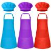 Bouiexye 3 Set Kids Apron and Chef Hat Set Children Apron Adjustable with 2 Pockets Children Chef Painting for Cooking Baking Painting Crafts Making (Rose red, blue, purple view 1