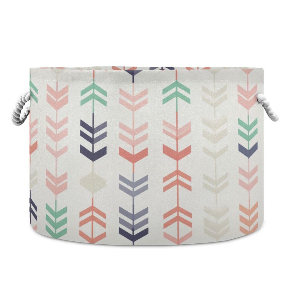 Bulletgxll Round Storage Basket 13.9x20 Inch Arrowed Pattern Collapsible Cotton Rope Organizing Basket Laundry Basket for Blankets Toys Clothes Book