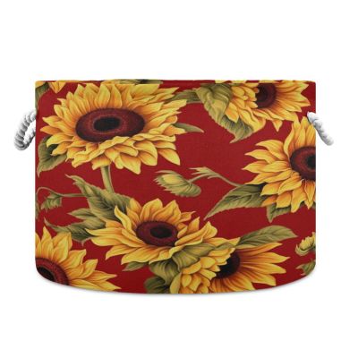 Bulletgxll Round Storage Basket 13.9x20 Inch Sunflower Pattern Collapsible Cotton Rope Organizing Basket Laundry Basket for Blankets Toys Clothes Book