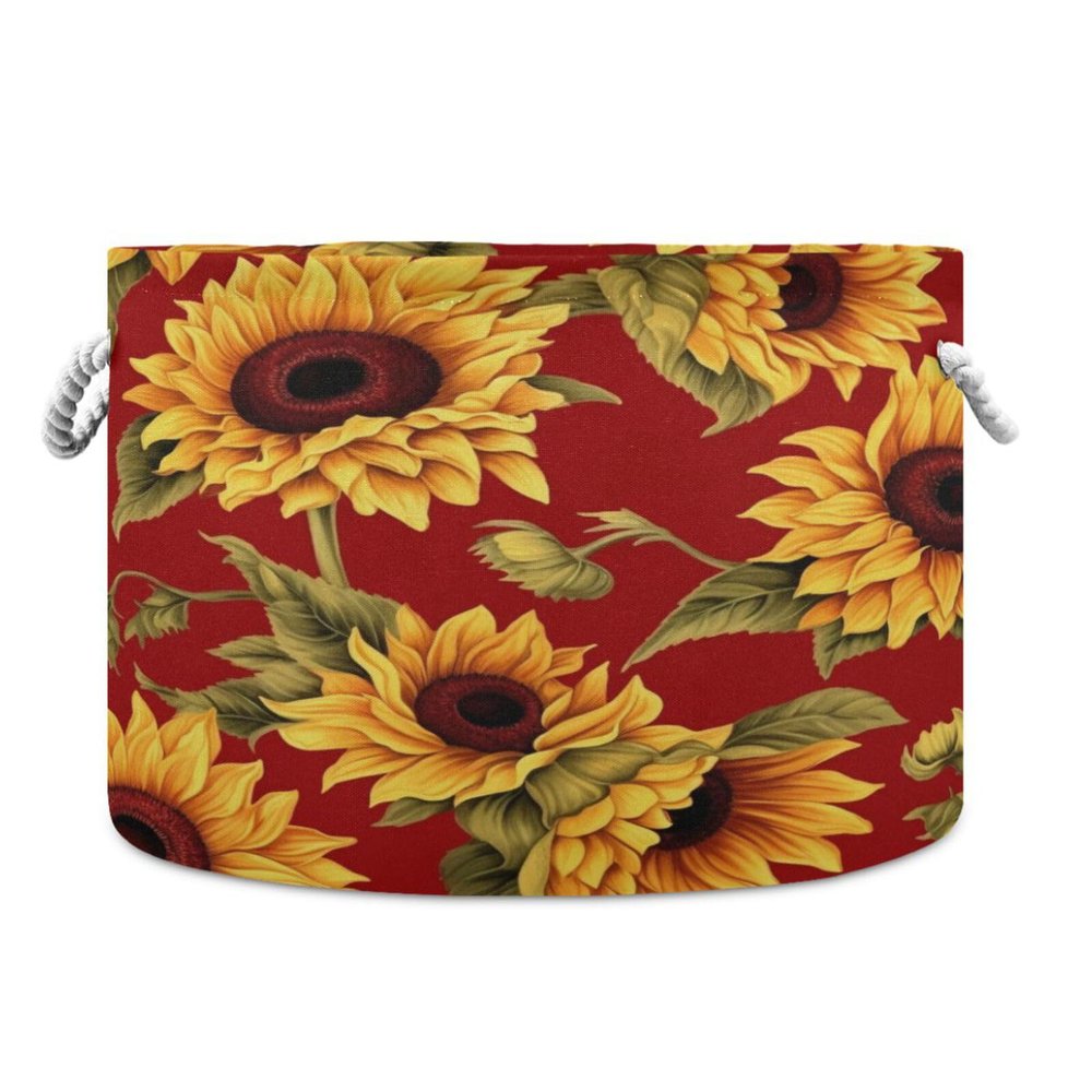 Bulletgxll Round Storage Basket 13.9x20 Inch Sunflower Pattern Collapsible Cotton Rope Organizing Basket Laundry Basket for Blankets Toys Clothes Book