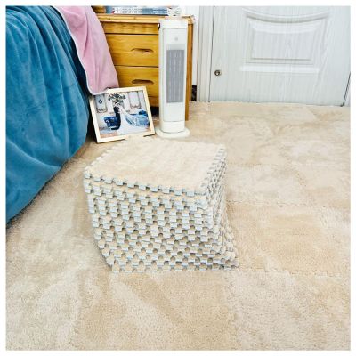 Interlocking Foam Mat 12x12in Square Plush Puzzle mat Fluffy Floor Tiles Home Decoration Non Slip Area Rug(Size:24pcs,Color:Apricot)