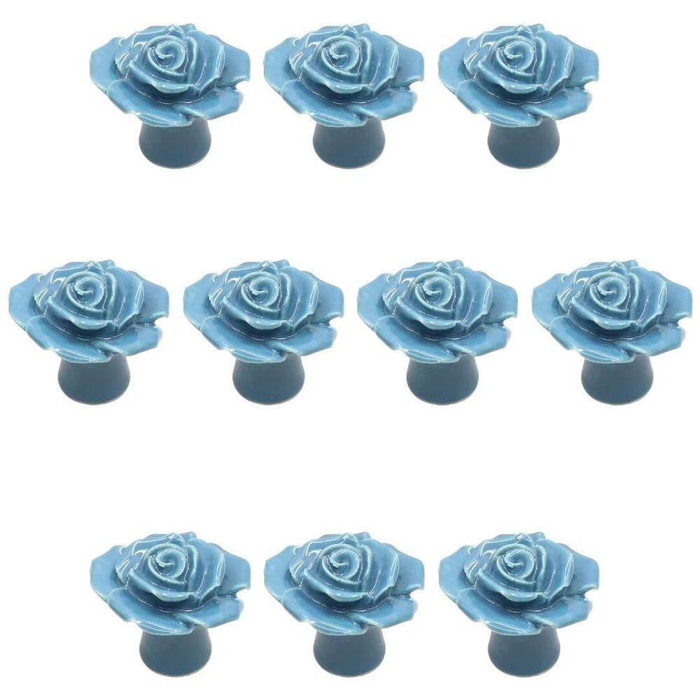 10 Pack, Handmade Rose Ceramic Knobs Dresser Handles Flower Pulls Dresser Knob Ceramic Rose Handles Cabinet Handle Knobs for Kid's Room Nursery Kitchen Bathroom Bedroom