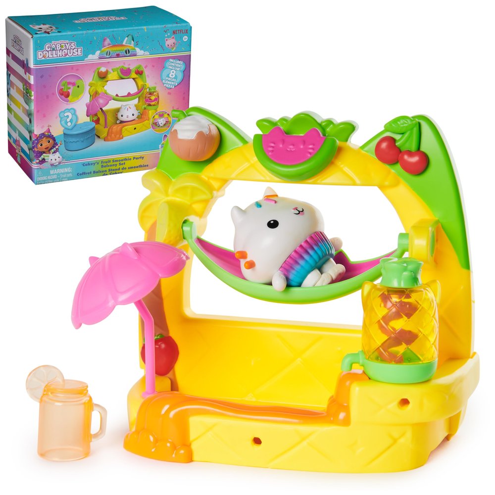 DreamWorks GABBY'S Dollhouse, Cakeys Fruit Smoothie Balcony Playset, 8-Pcs with Toy Figures, Dollhouse Accessories & Sensory Play, Kids Toys for Girls & Boys 3+