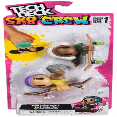 Tech Deck Sk8 Crew, 2-Pack Exclusive Fingerboards with Assistive Figures, Collectible and Customisable Mini Skateboards, Kids Toys for Ages 5 and up (Styles May Vary)