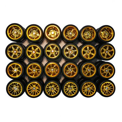 12 Set 1/64 Wheels and Tires Kit, Simulation Modification 1 64 Scale Wheels with Rubber Tires and 4 Hub Suitable for Adding Collection Value to 1:64 Model Cars (Electroplated Gold)