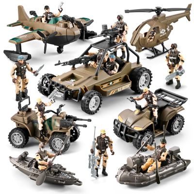 78-in-1 Army Men Toys Sets with Realistic Military Truck/Helicopter/Kayak Boat/Motorcycle/Army Men Action Figures/Weapon Gears, Army Toys Gift for Boys Kids 4-7 6-8 8-14 Fun Birthday Party Favors