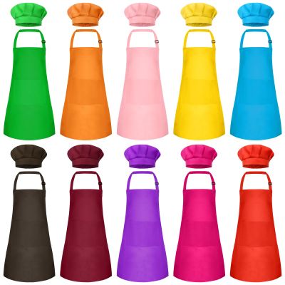 Bouiexye 10 Set Kids Apron and Chef Hat Set Children Apron Adjustable with 2 Pockets Children Chef Painting for Cooking Baking Painting Crafts Making10 colors