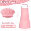 Bouiexye 1 Set Kids Apron and Chef Hat Set Children Apron Adjustable with 2 Pockets Children Chef Painting for Cooking Baking Painting Crafts Making (Pink view 2