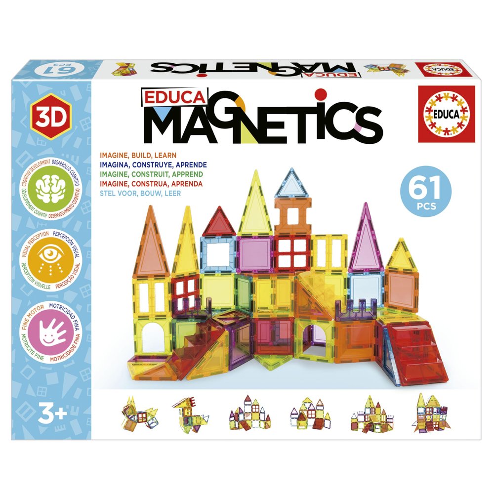 Educa Magnetics - 61 Piece Translucent Magnetic Block Set - Multicolor Pieces - Ages 3+