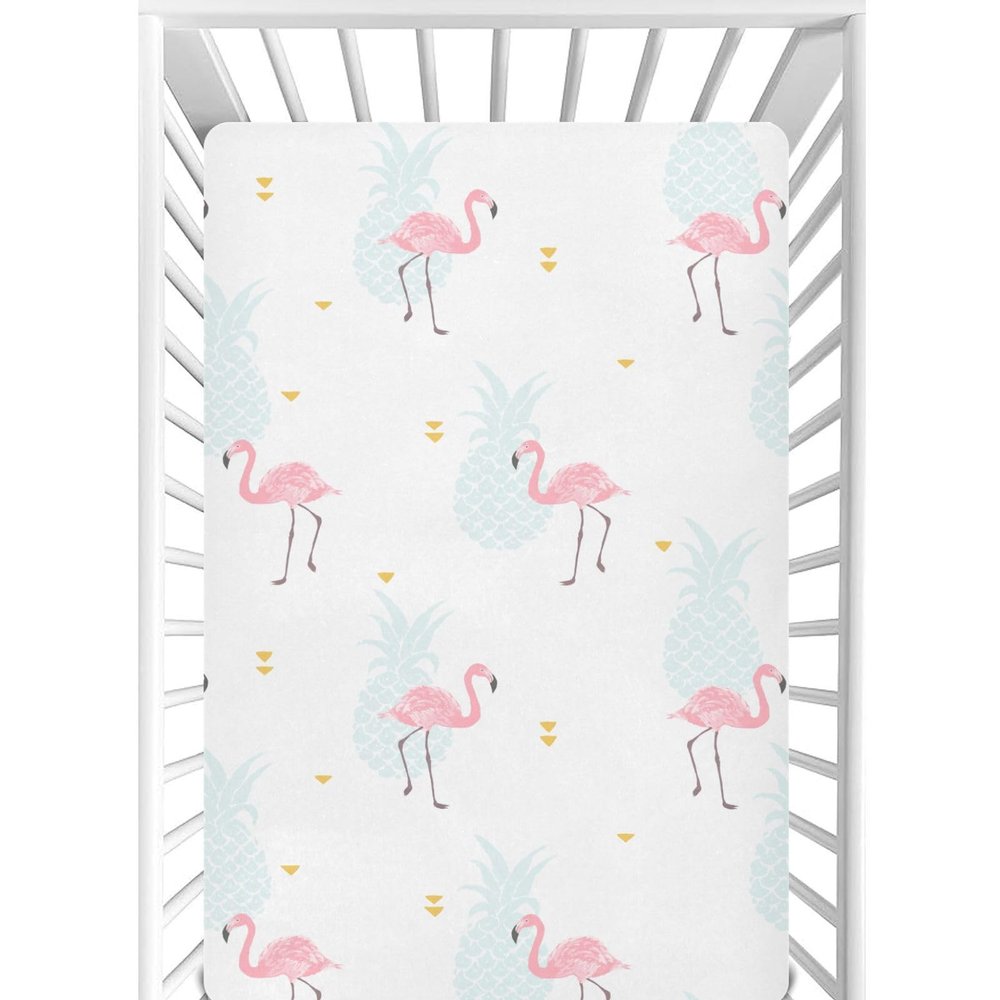 CaTaKu Baby Crib Sheets Cute Pineapple Flamingo Hawaii Mini Crib Sheets Fitted for Girls Boys,Neutral Soft Toddler Mattress Bed Sheets for Crib,28"x 52"