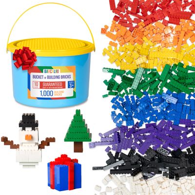 Barcaloo 1000 Piece Building Bricks Play Set, 10 Classic Colors Bulk Building Blocks, Generic Brick Building Parts, for Boys and Girls, Assorted Tub Classic Colors