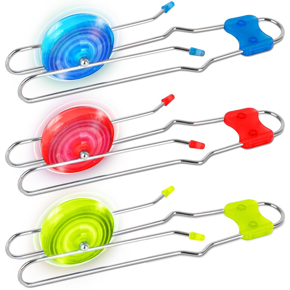 ArtCreativity Retro Light Up Gyro Wheels Set for Kids- 3, 8.5 Inch Gyroscope Rail Twisters Mesmerizing Spinning Lighting Effects, Spinning Top autism toys, sensory toys for kids, Gift for boys & Girls