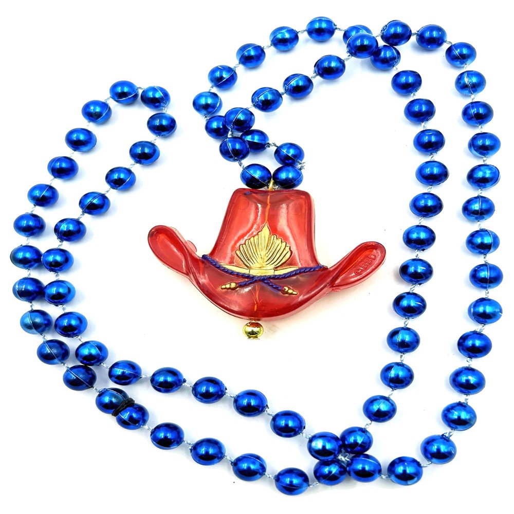 Cowboy Hat Mardi Gras Bead Necklace Rodeo Orleans Blue Beads