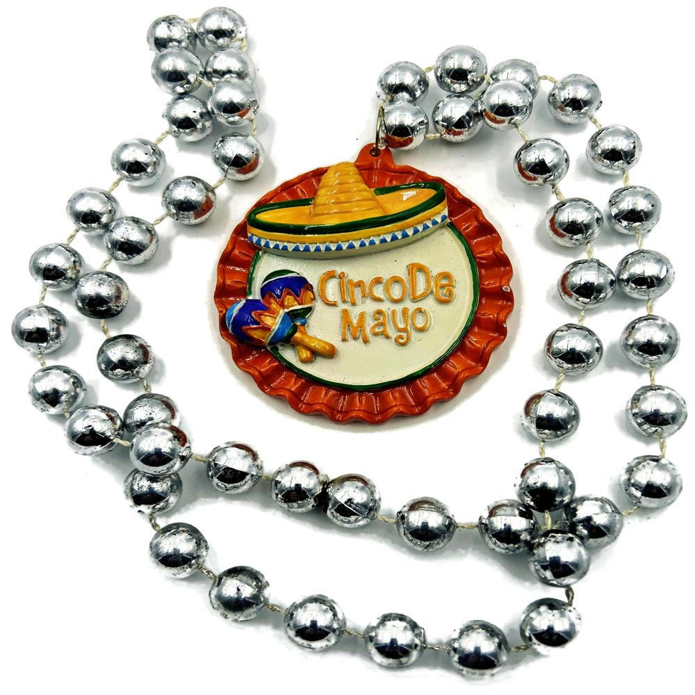 Cinco de Mayo Medallion Mardi Gras Bead Necklace Sombrero Music Mariachi