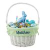 Personalization Universe Personalized Classic White Easter Basket  Embroidered Light Green Basket Liner  Kids Custom Easter Gift  Hand-Woven Willow Basket with Folding Handle view 1