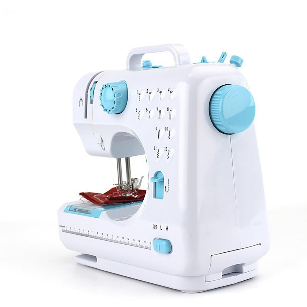 Portable Hand Held Sewing Machine with Sewing Accessories, Multi-Function Sewing Machine Lightweight for Beginners Clothing Curtains DIY Home Trave, 12 Built-in Stitches (Color : Blue)