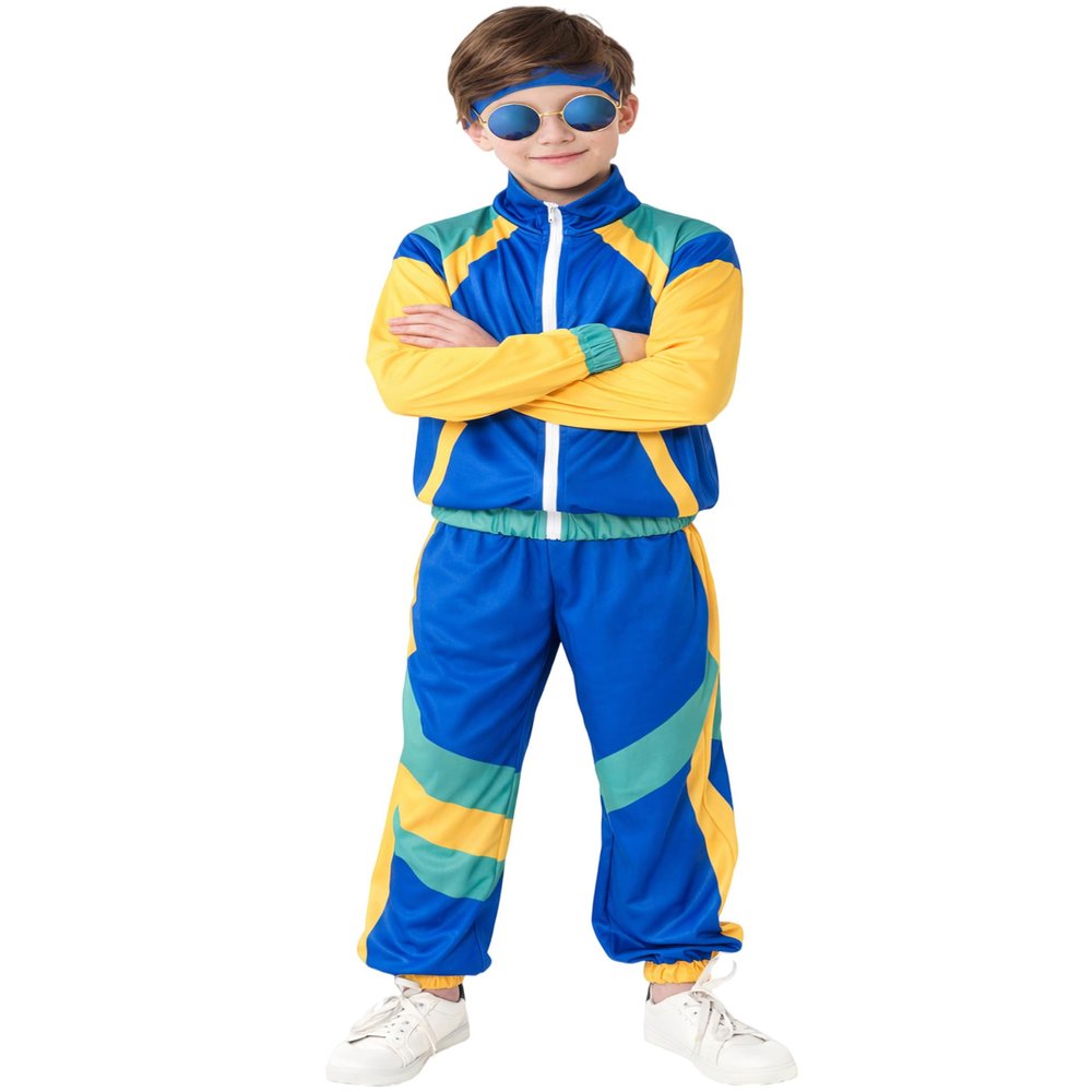 Sayhihi Kids 80s Retro Tracksuit Costume Outfit Jacket Pants Headband Set Vintage Dance Party Performance Wear Unisex