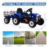 12V Kids Ride On Track,Battery Powered Electric Tractor with Trailer,Treaded Tires with Dual 25W Motors/RC,7-LED Lights,MP3 Audio-Blue view 3