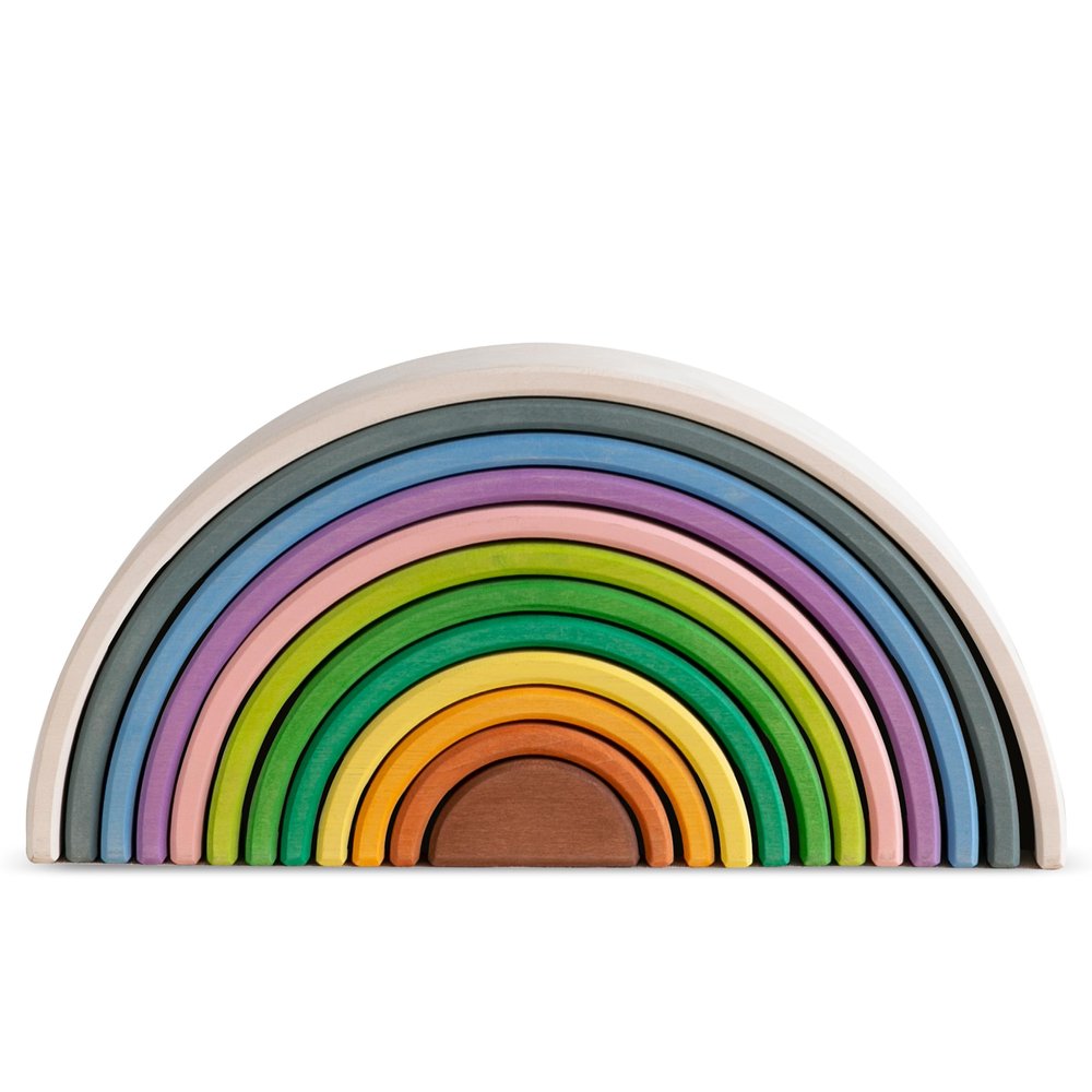 AVDAR 12Pcs Wooden Rainbow Stacker Toy, Extra Large Wooden Rainbow Stacking Toy, Montessori Nesting Puzzle for Kids