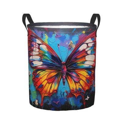Foruidea Colorful Butterfly Laundry Basket,Laundry Hamper,Collapsible Storage Bin, Oxford Fabric Clothes Baskets,Nursery Hamper For Home,Office,Dorm,Gift Basket