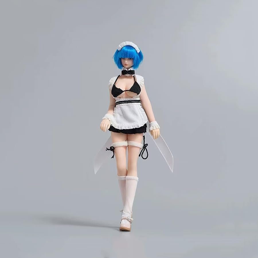 1/12 Scale Female Clothes,Female Short Skirt Apron Headdress Underwear Socks Shoes Maid Clothes for 6inch Action Figure Body (White)
